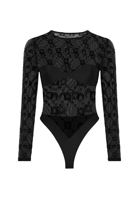 moonogram mesh flock ls bodysuit top woman balck MARINE SERRE | WTO474ACJER0005BK99